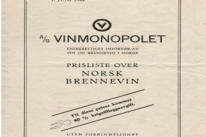 Bilde av Vinmonopolet prisliste side 1 - 1944